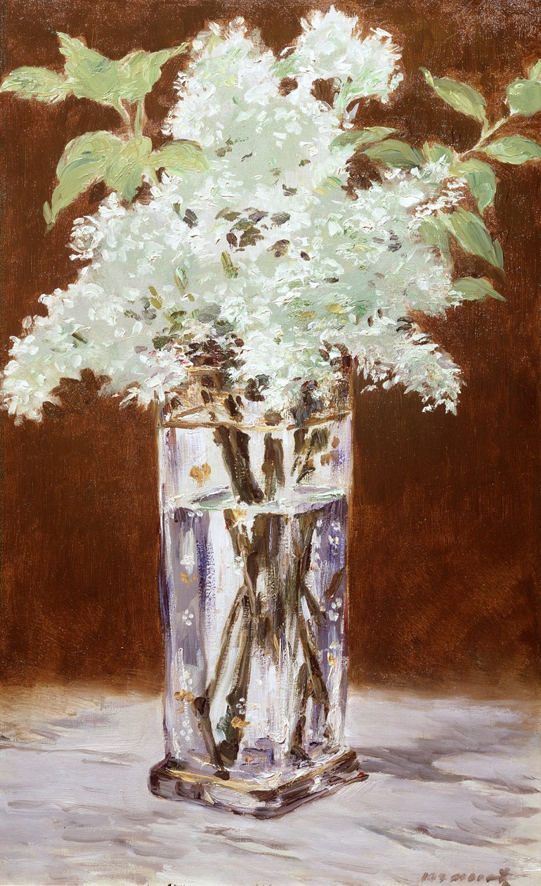 クリスタル花瓶の白いライラック、1882